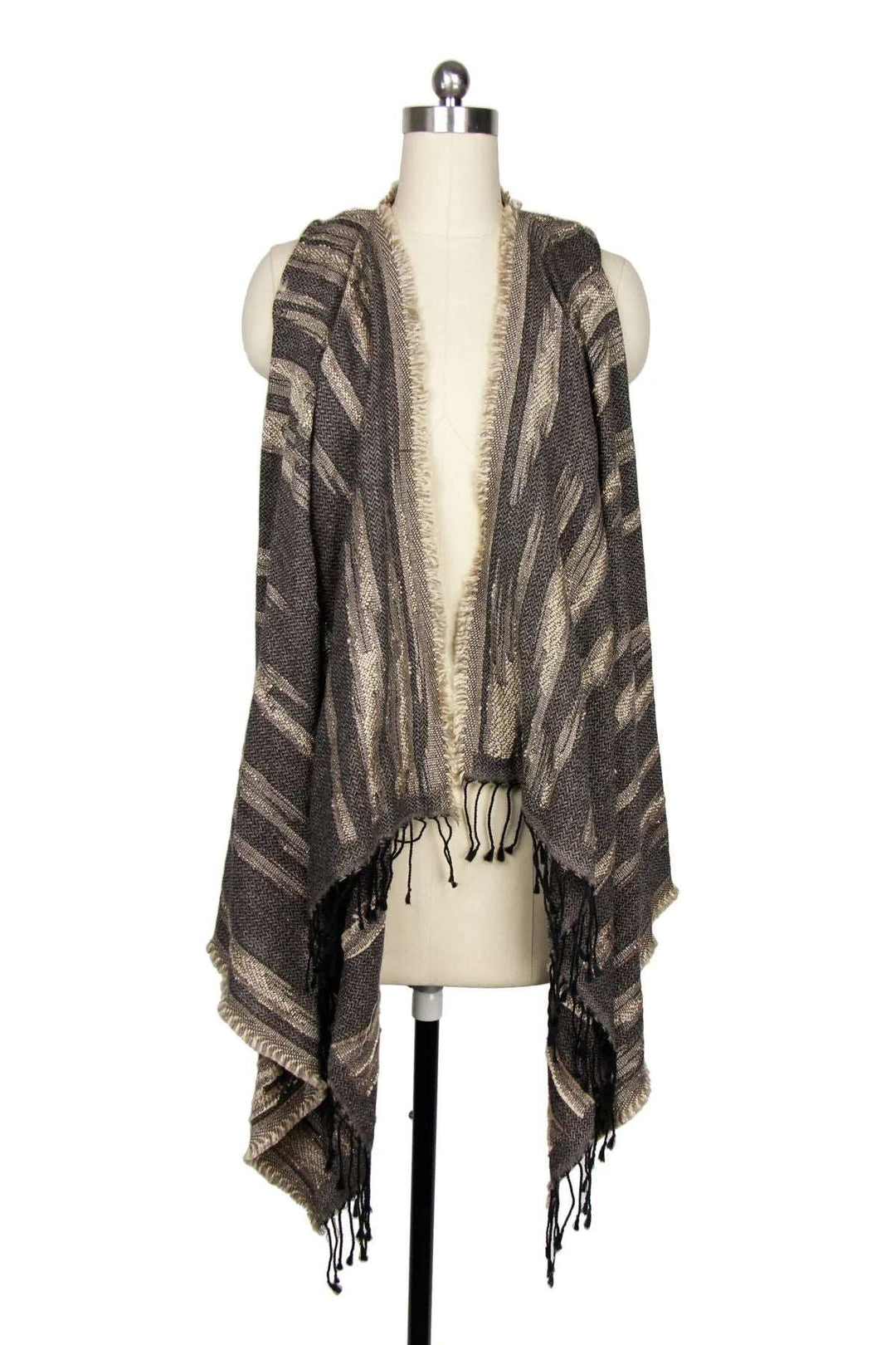 Bailey Fringed Kimono Vest - SAACHI - Saddle Brown - Kimono