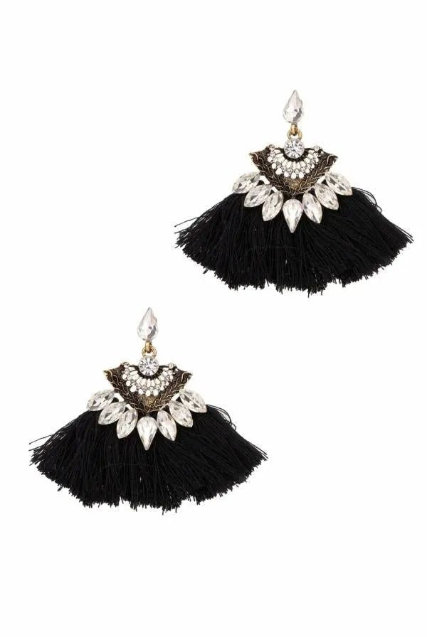 Zelda Fringe Tassel Earring Black