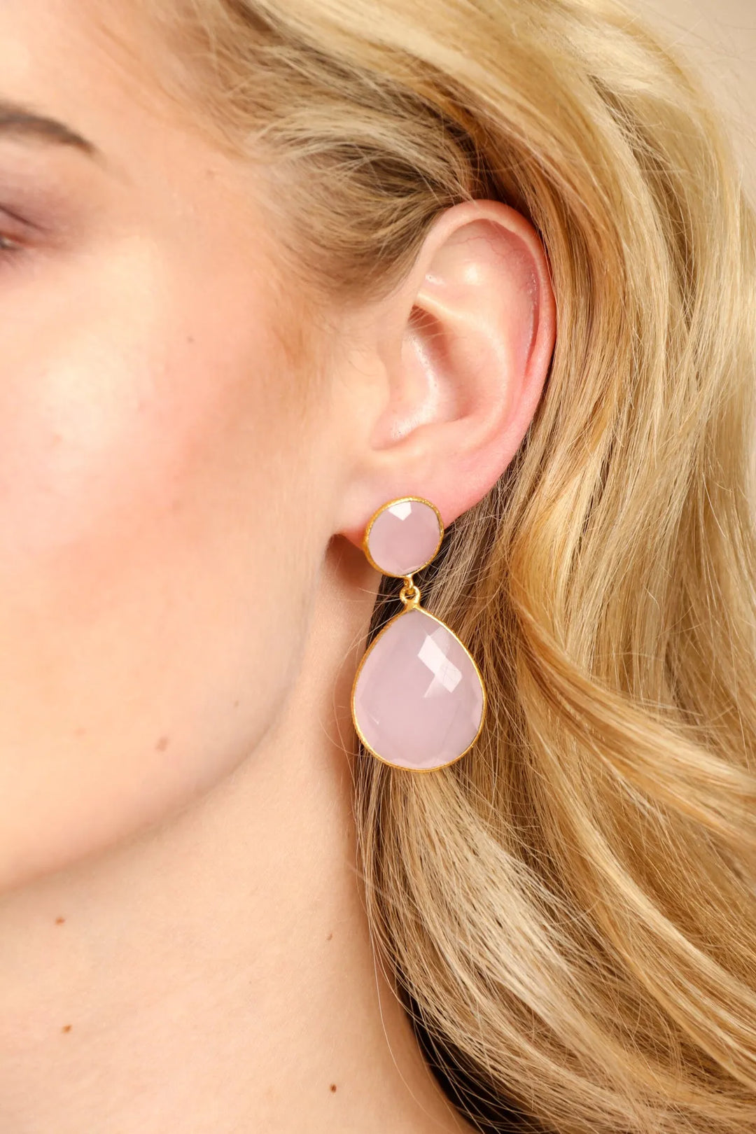 Double Drop Genuine Gemstone Earrings Lavender Blush