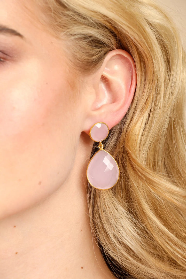 Double Drop Genuine Gemstone Earrings Lavender Blush