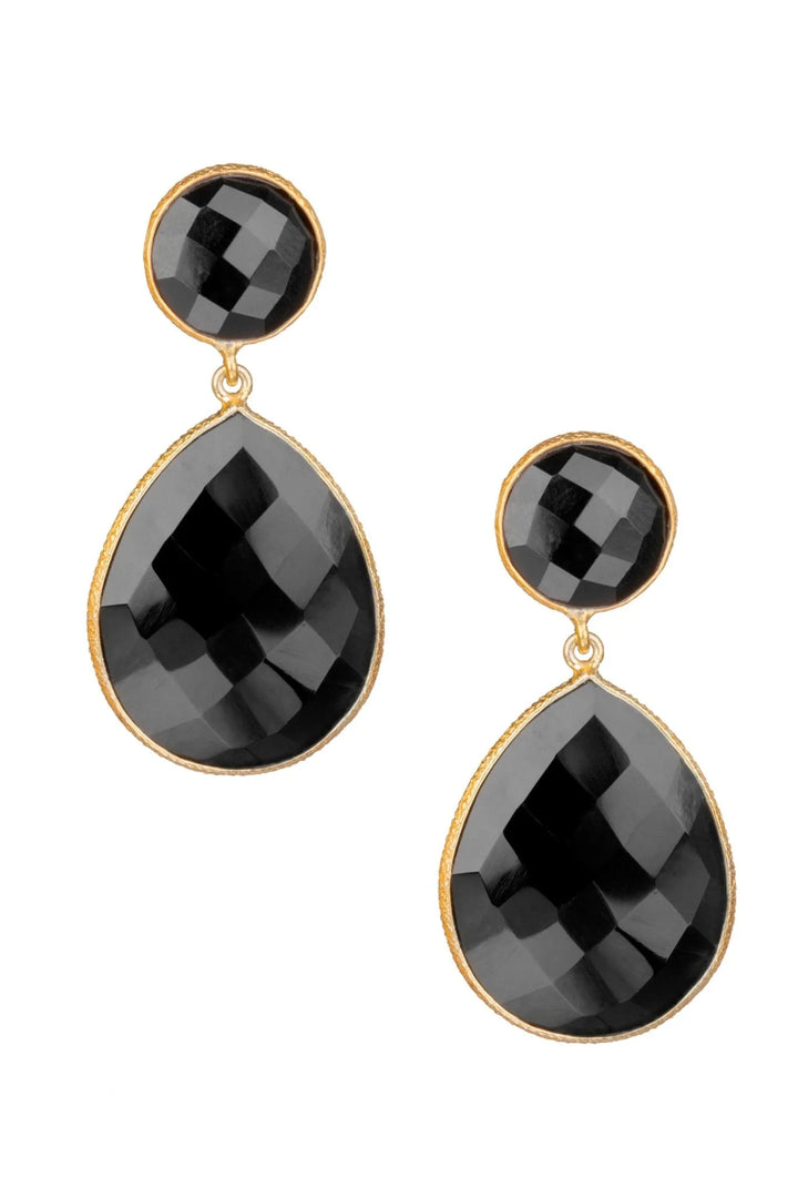 Double Drop Genuine Gemstone Earrings Black