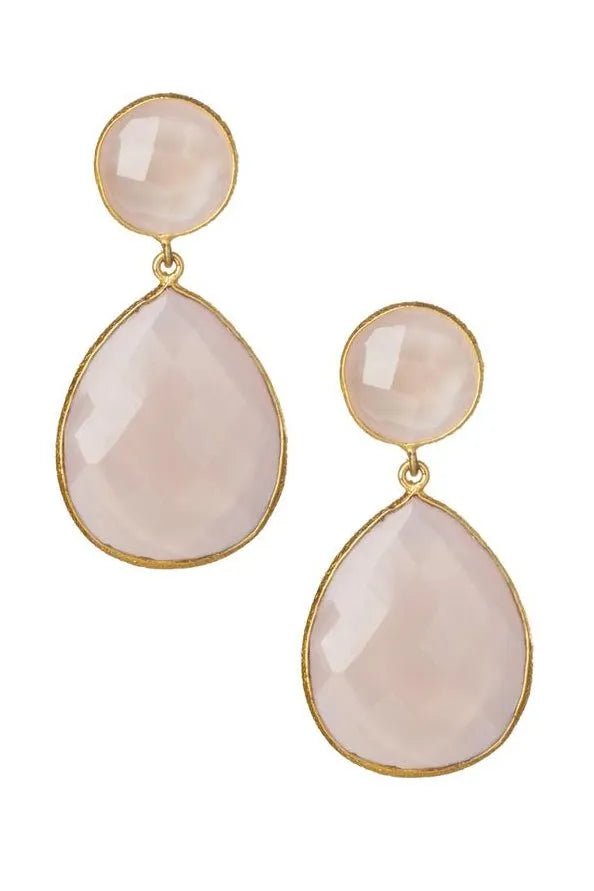 Double Drop Genuine Gemstone Earrings Blanched Almond