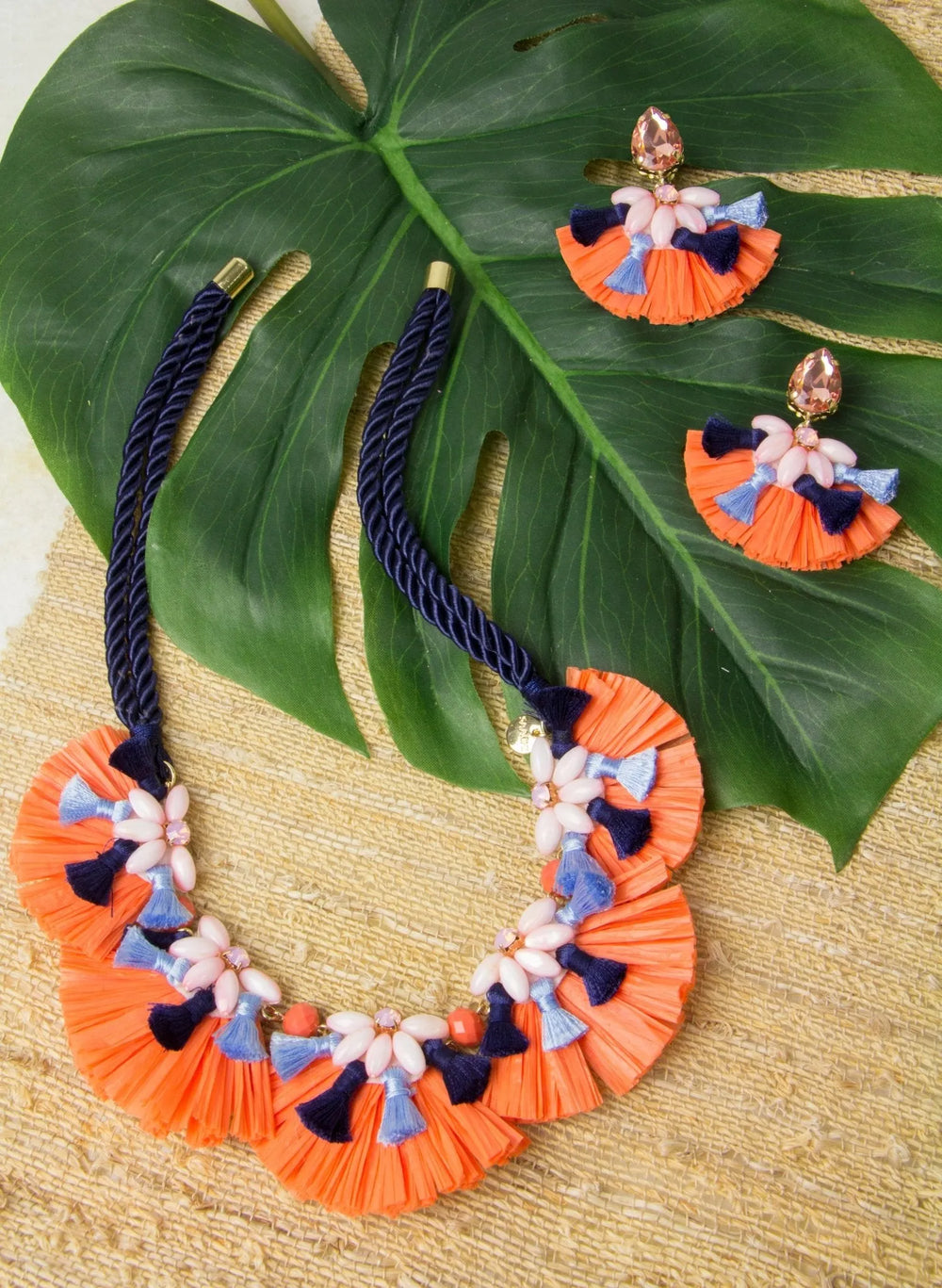 Fiesta Raffia Tassel Earrings Coral