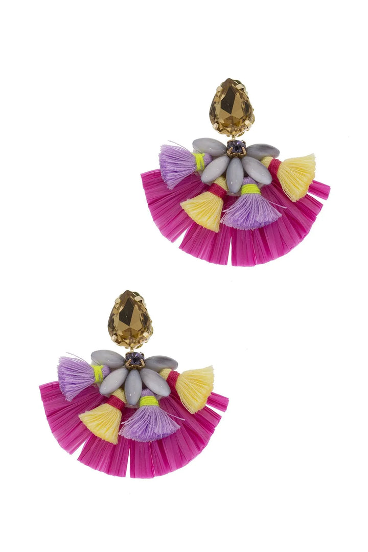 Fiesta Raffia Tassel Earrings Medium Violetred