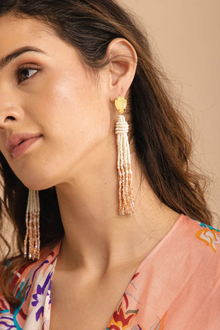 Maldives Tassel Beaded Statement Earring Peach Puff