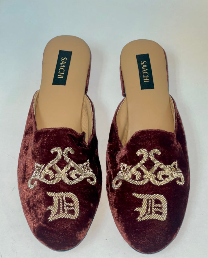 Monogram D Slide Burgundy Velvet Maroon