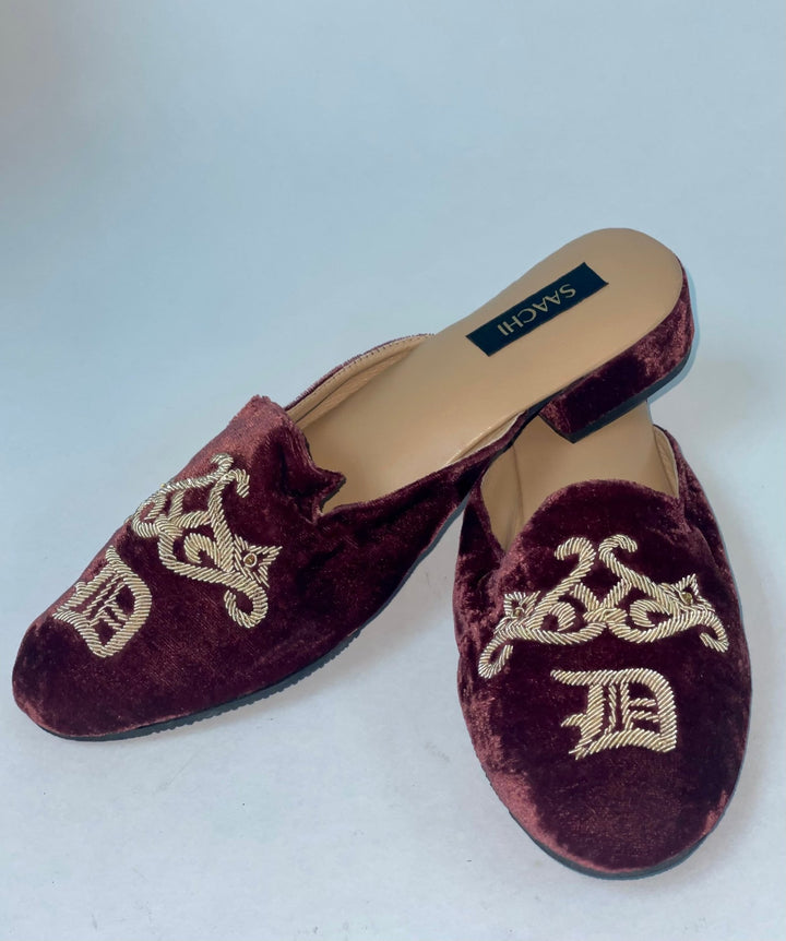 Monogram D Slide Burgundy Velvet Maroon