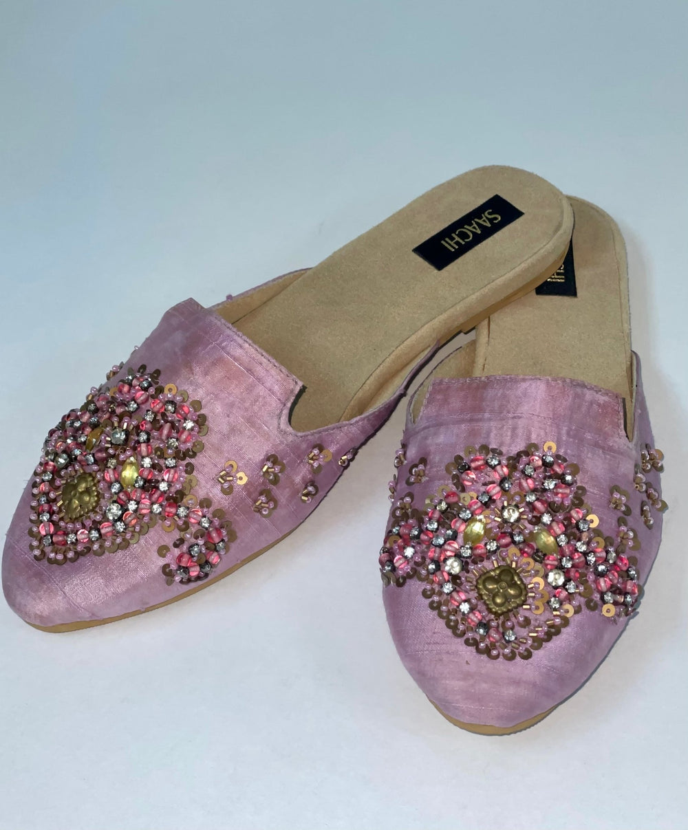 Pink Satin Beaded Shoes Pink