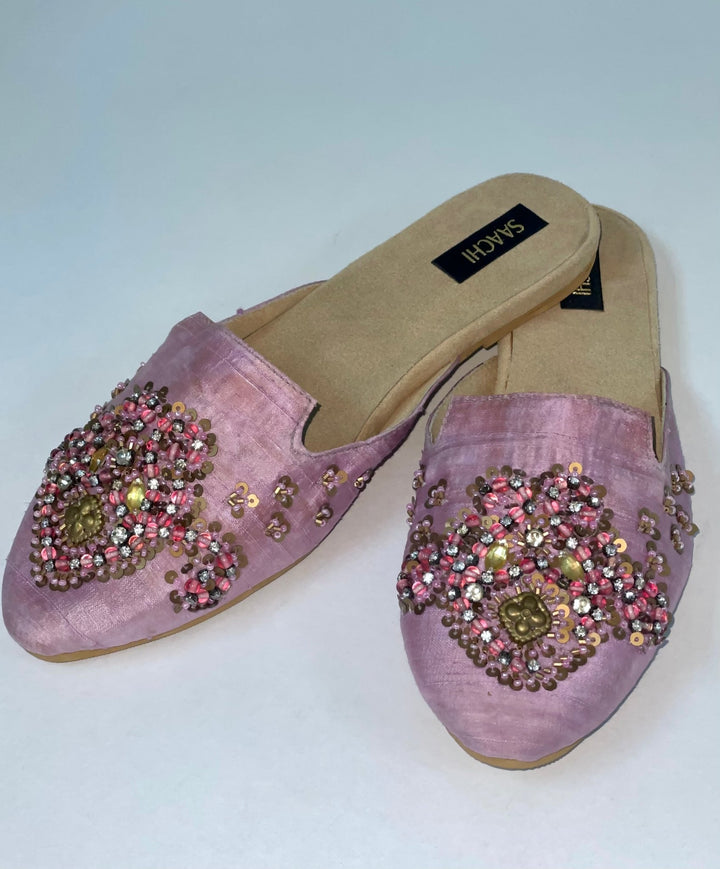 Pink Satin Beaded Shoes Pink
