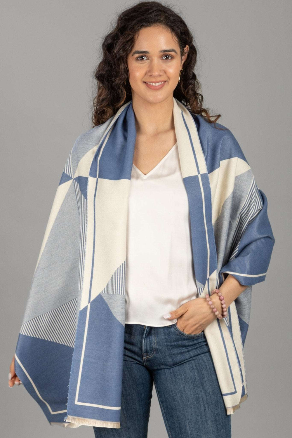 All About the Angles Reversible Scarf - SAACHI - Blue - Scarves