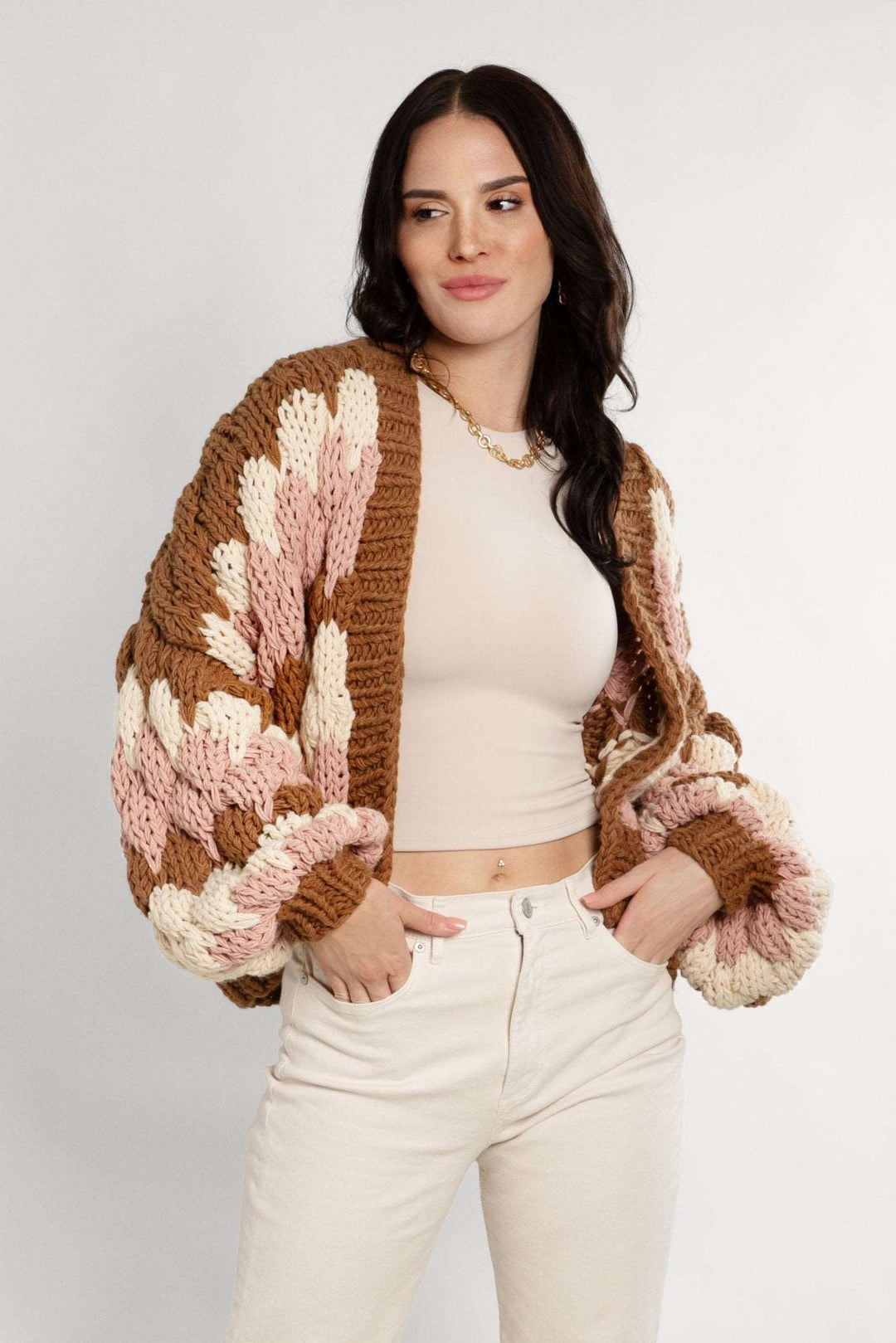 Camila Cropped Knitted Cardigan Sienna