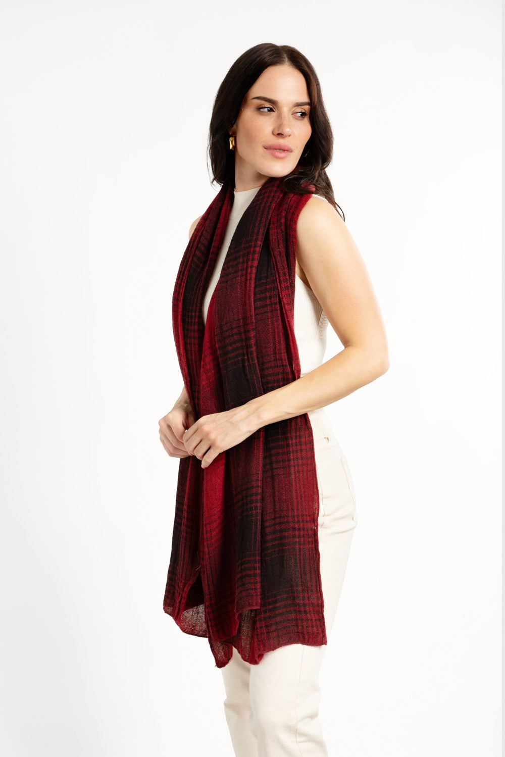 Faded Two Toned Plaid Scarf Red
