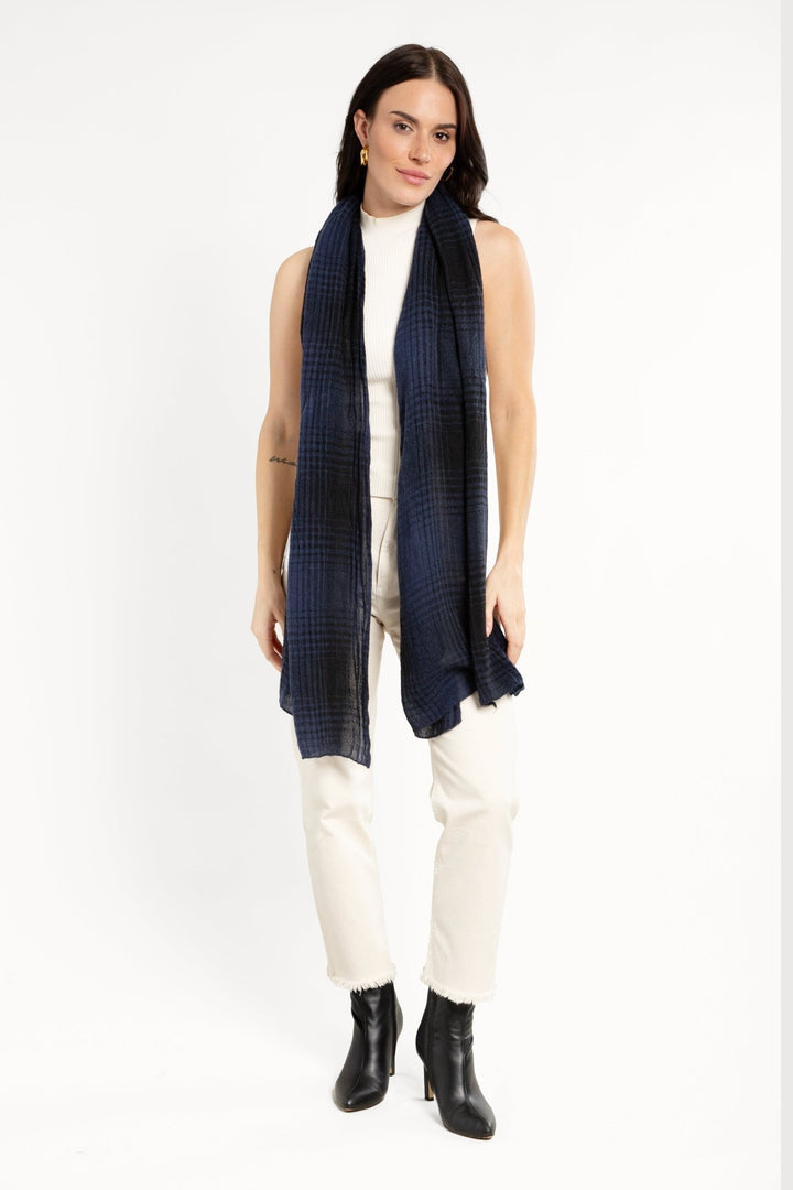 Faded Two Toned Plaid Scarf Navy