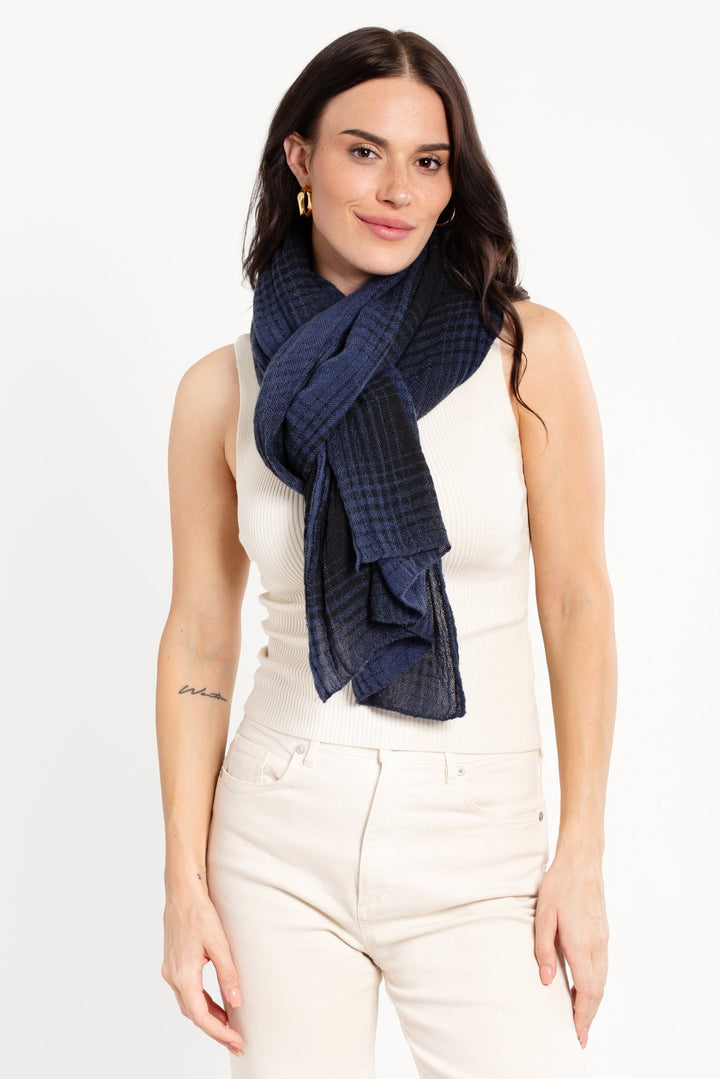 Faded Two Toned Plaid Scarf Navy