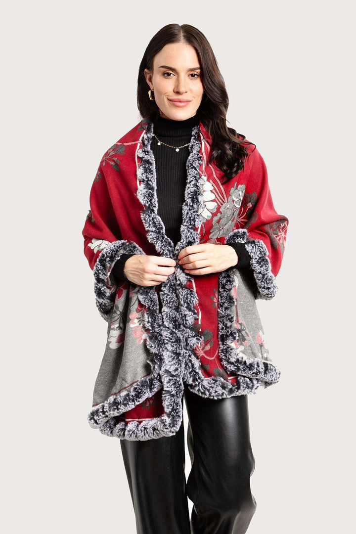 Blooming Faux Fur Scarf - SAACHI - Crimson - Fall-Winter