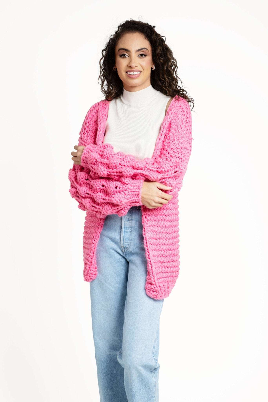 Bauble Sleeve Knit Cardigan Kimono Hotpink