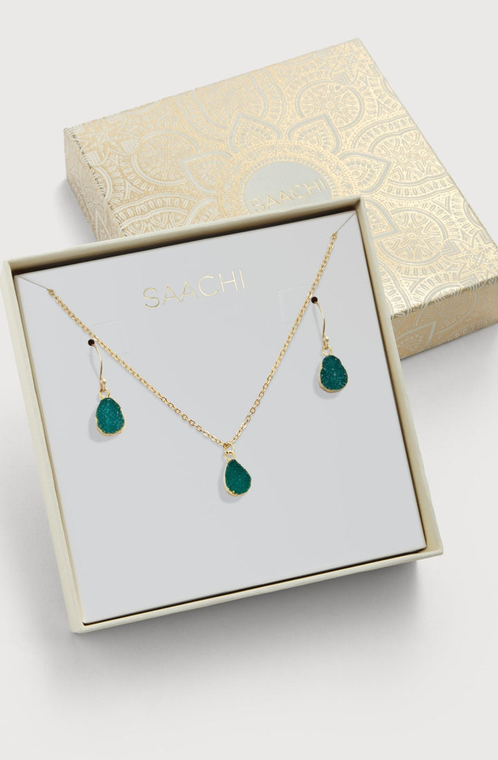 Mini Druzy Earring and Necklace Set Teal