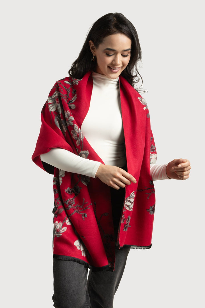 Garden Reversible Scarf Crimson