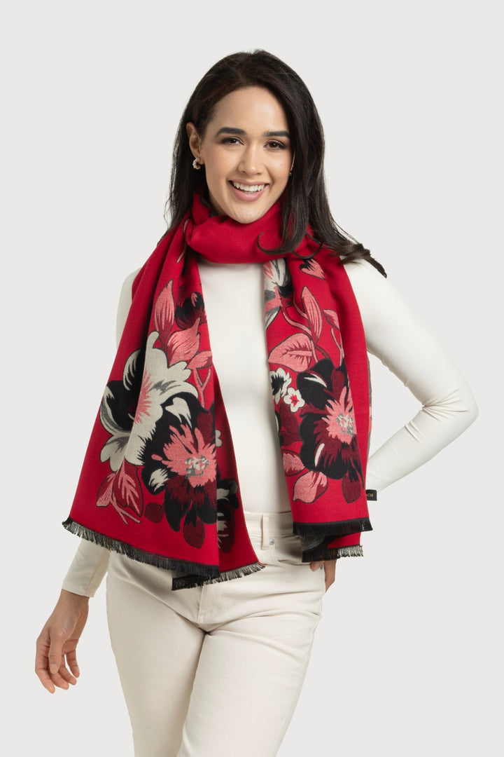 Flower Bloom Reversible Scarf Red