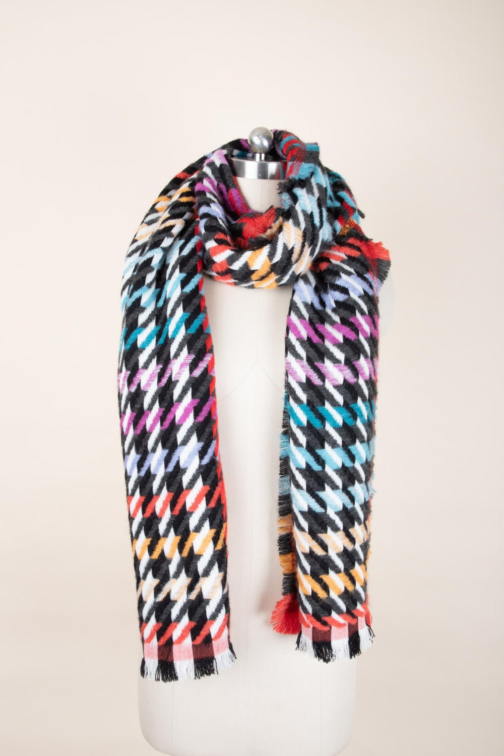 Woven Rainbow Accented Scarf Dark Multi